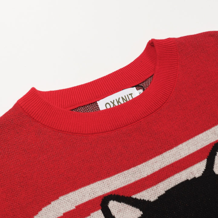 Women's red cat striped animal top skirt knit suit