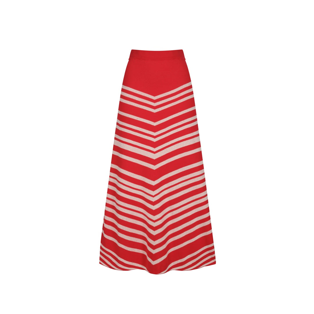 Women's red cat striped animal top skirt knit suit