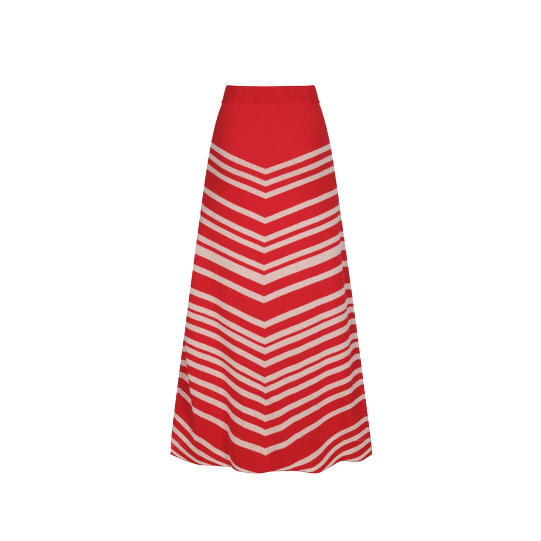 Women's red cat striped animal top skirt knit suit