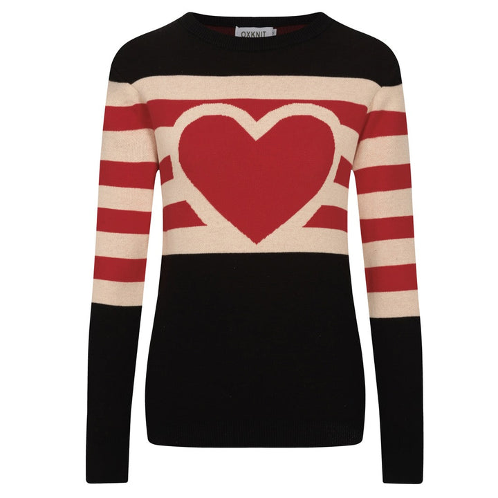 Women's black love stripe vintage jacquard knitwear