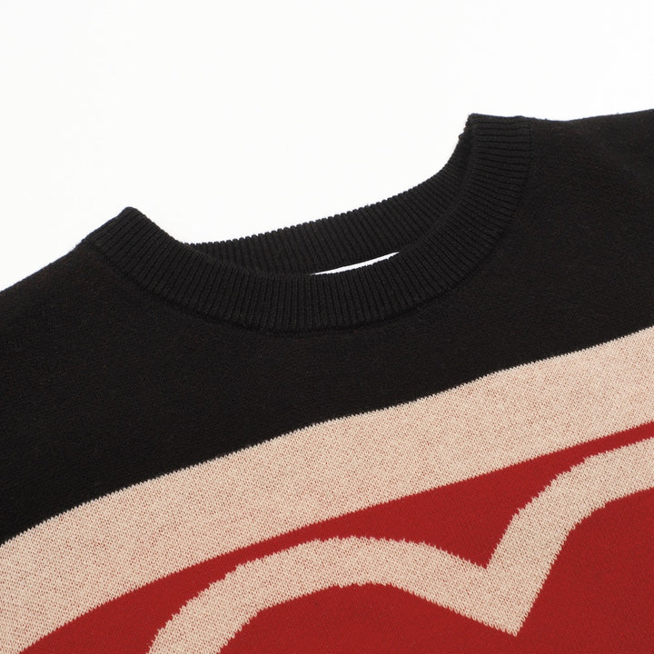 Women's black love stripe vintage jacquard knitwear