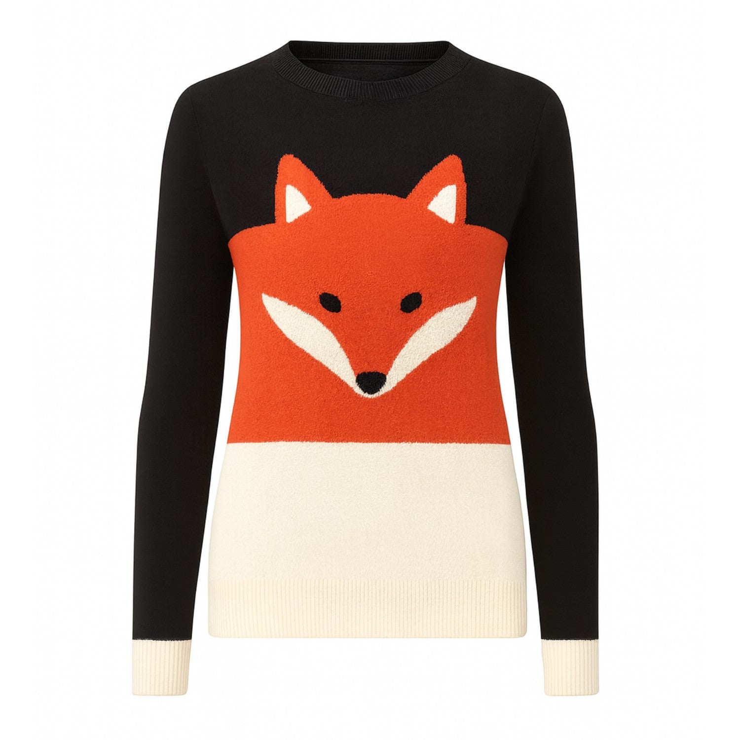 トップス Ohga FOX KNIT Women's fox pattern color-blocked retro knitwear – OXKnit