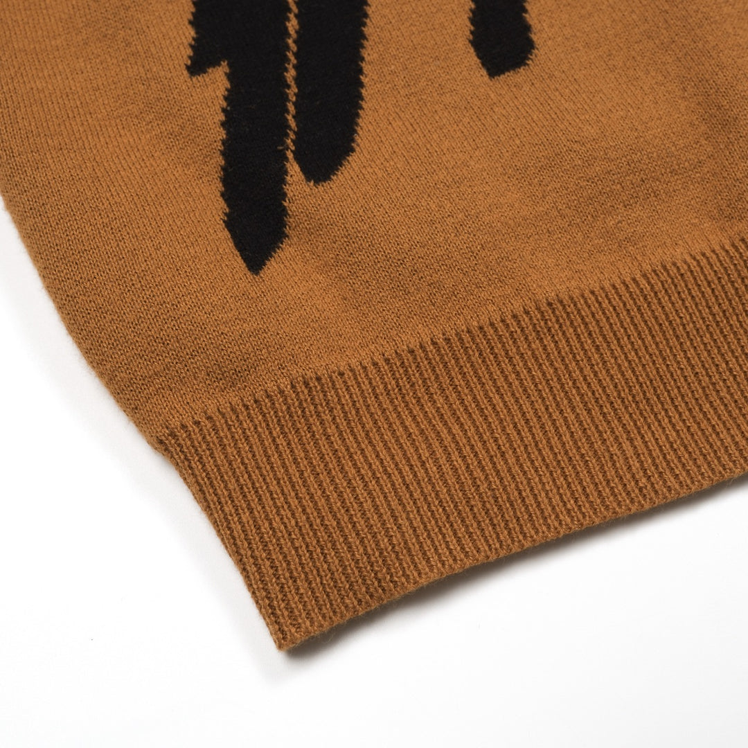 Jersey mujer urraca marrón escote pico manga abullonada