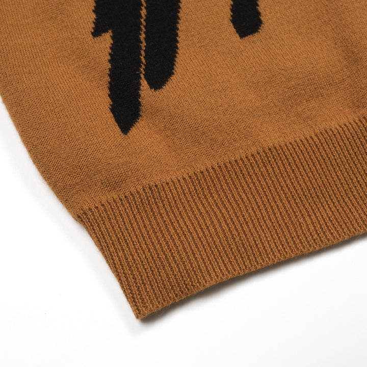 Jersey mujer urraca marrón escote pico manga abullonada