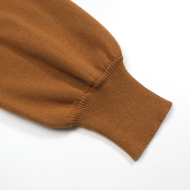 Jersey mujer urraca marrón escote pico manga abullonada