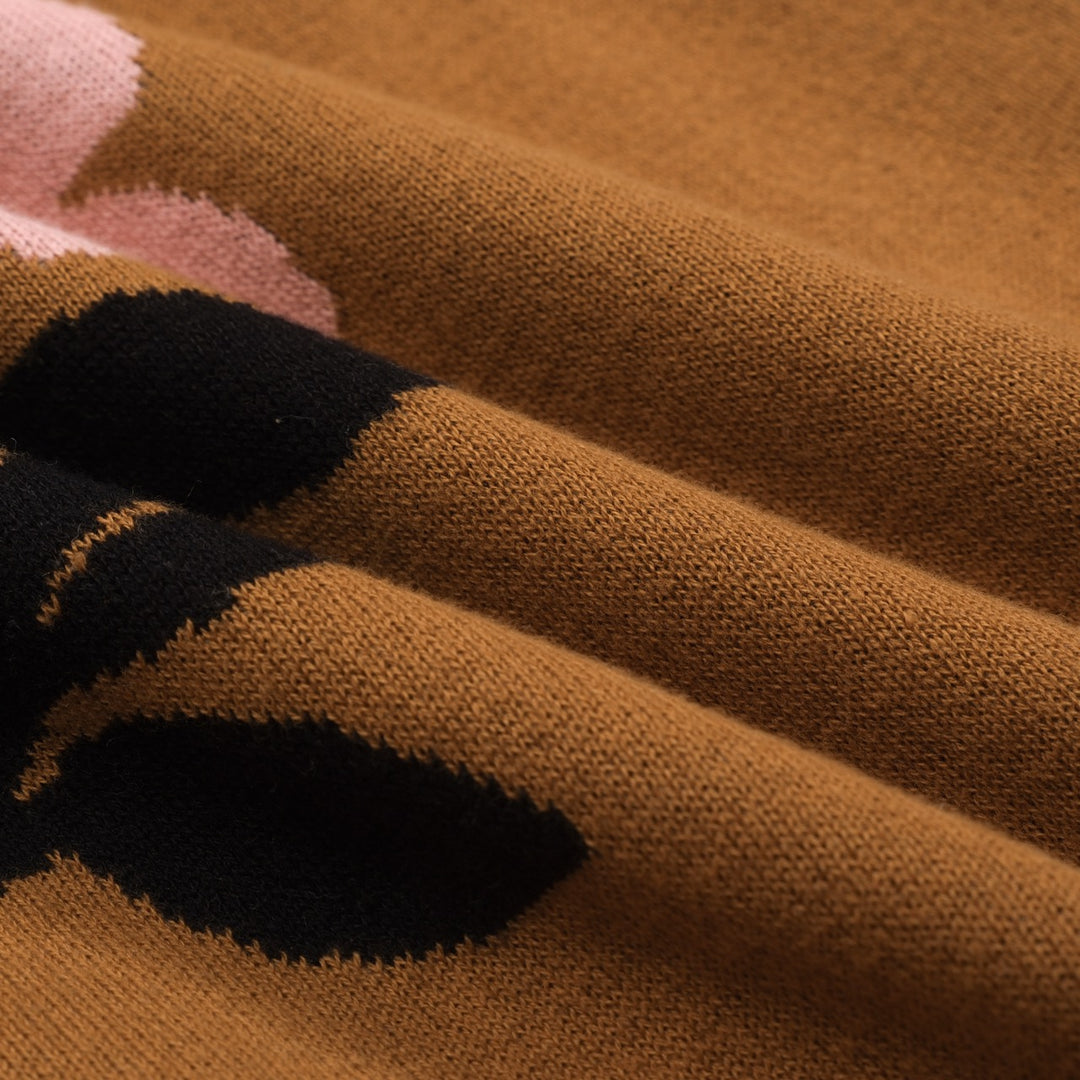 Jersey mujer urraca marrón escote pico manga abullonada