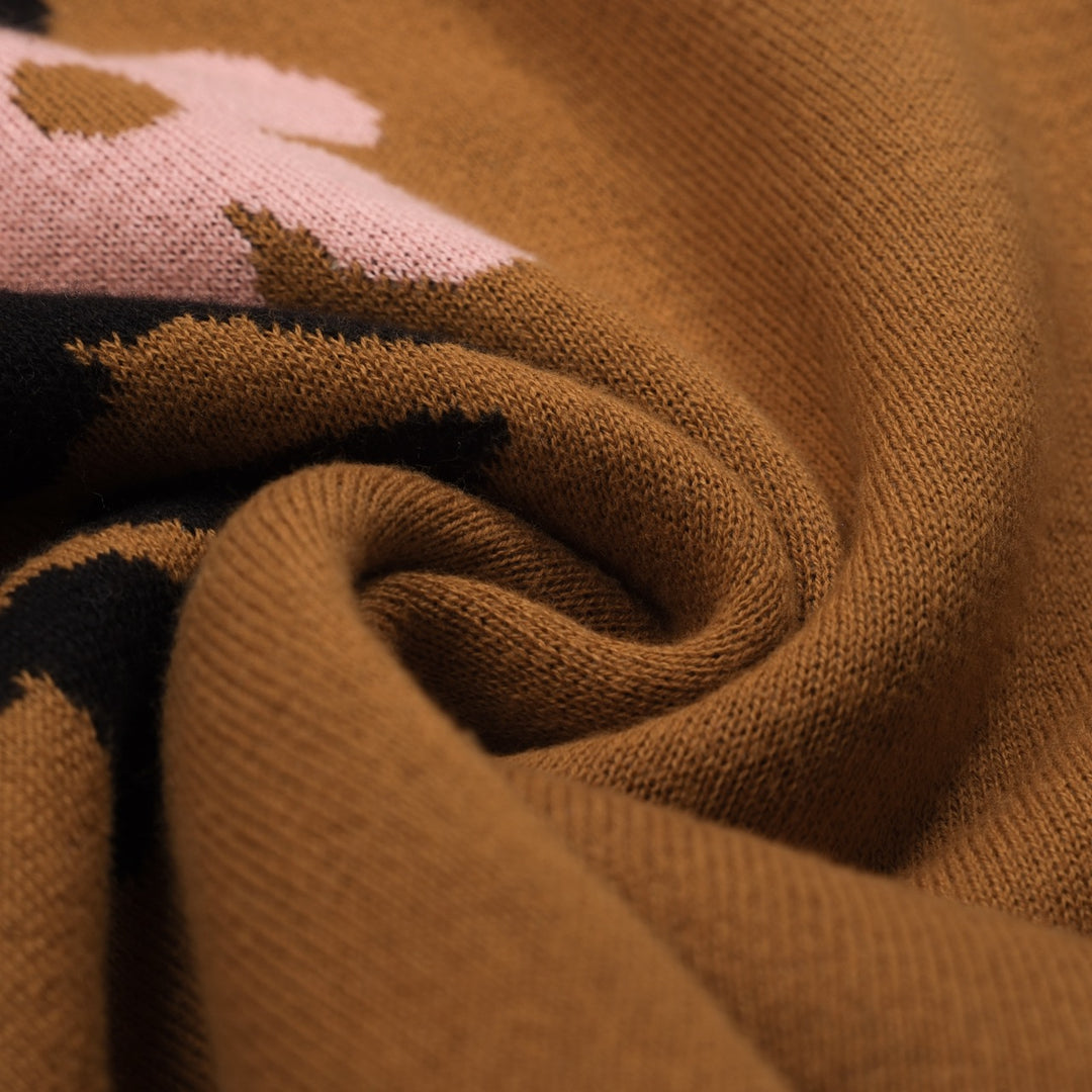 Jersey mujer urraca marrón escote pico manga abullonada