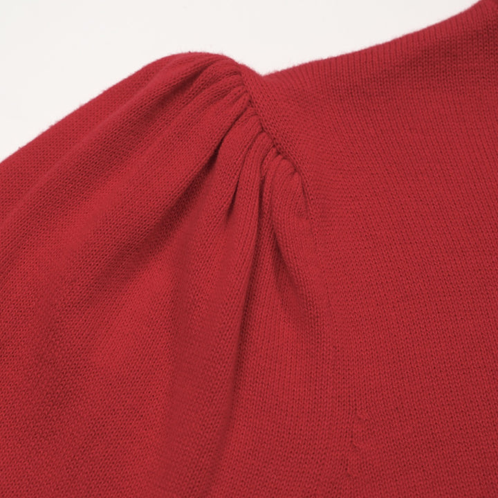 Jersey de mujer con manga abullonada y gato a rayas rojas