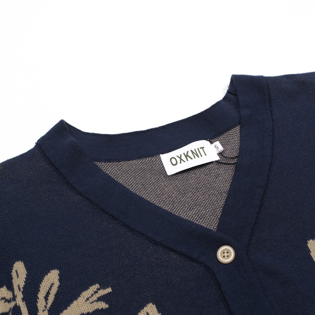 Kvinders mørkeblå magpie plante jacquard cardigan - Cropped Length