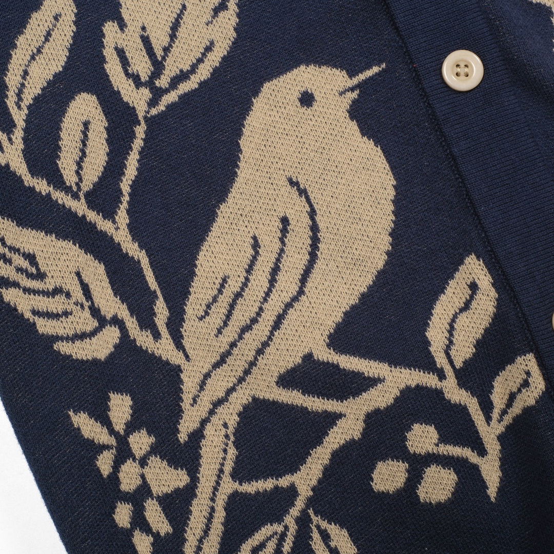 Kvinders mørkeblå magpie plante jacquard cardigan - Cropped Length