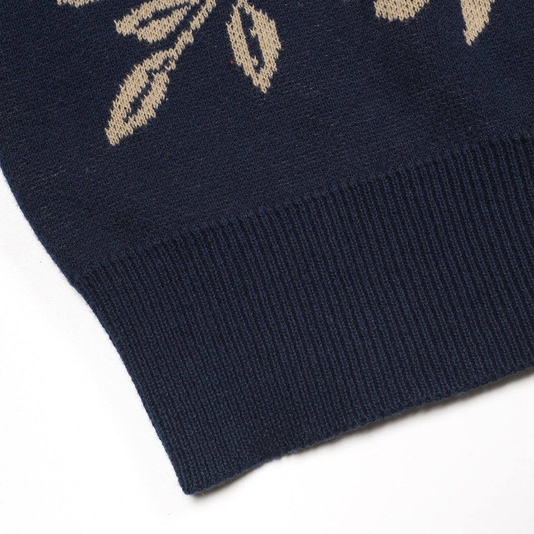 Kvinders mørkeblå magpie plante jacquard cardigan - Cropped Length