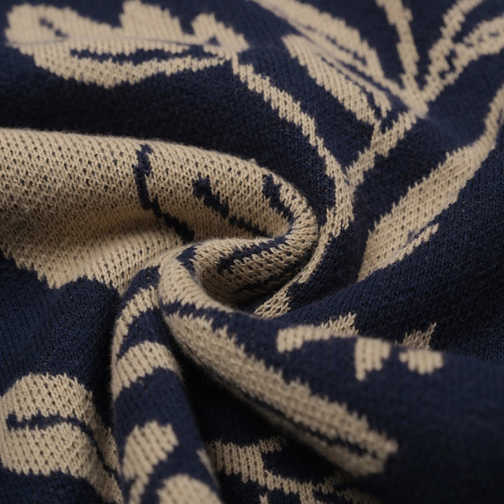 Kvinders mørkeblå magpie plante jacquard cardigan - Cropped Length