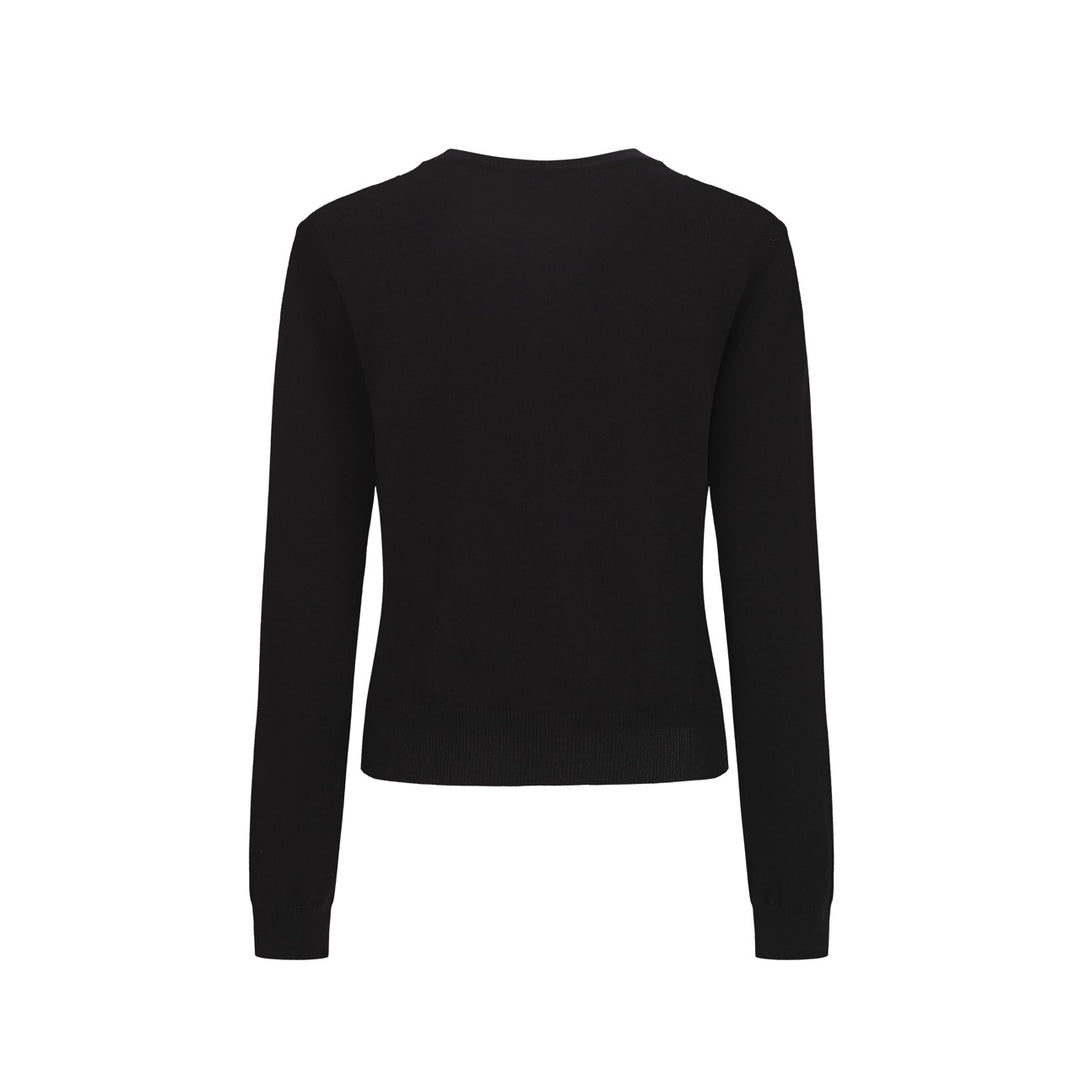 Brodert strikket cardigan med svart rose for kvinner - Cropped Length