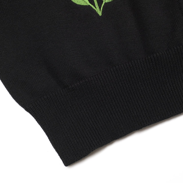 Brodert strikket cardigan med svart rose for kvinner - Cropped Length