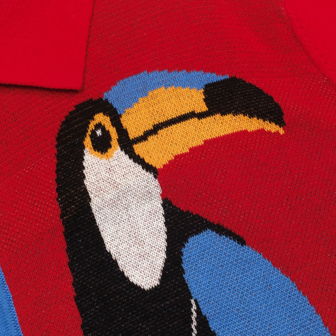 Men's red art Bird vintage jacquard cardigan