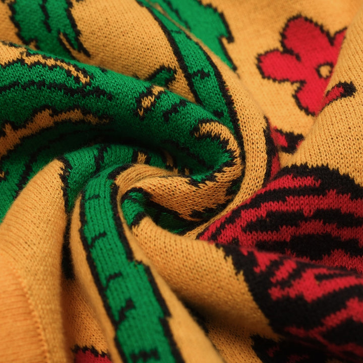 Men's yellow tiger Plant jacquard vintage knit cardigan