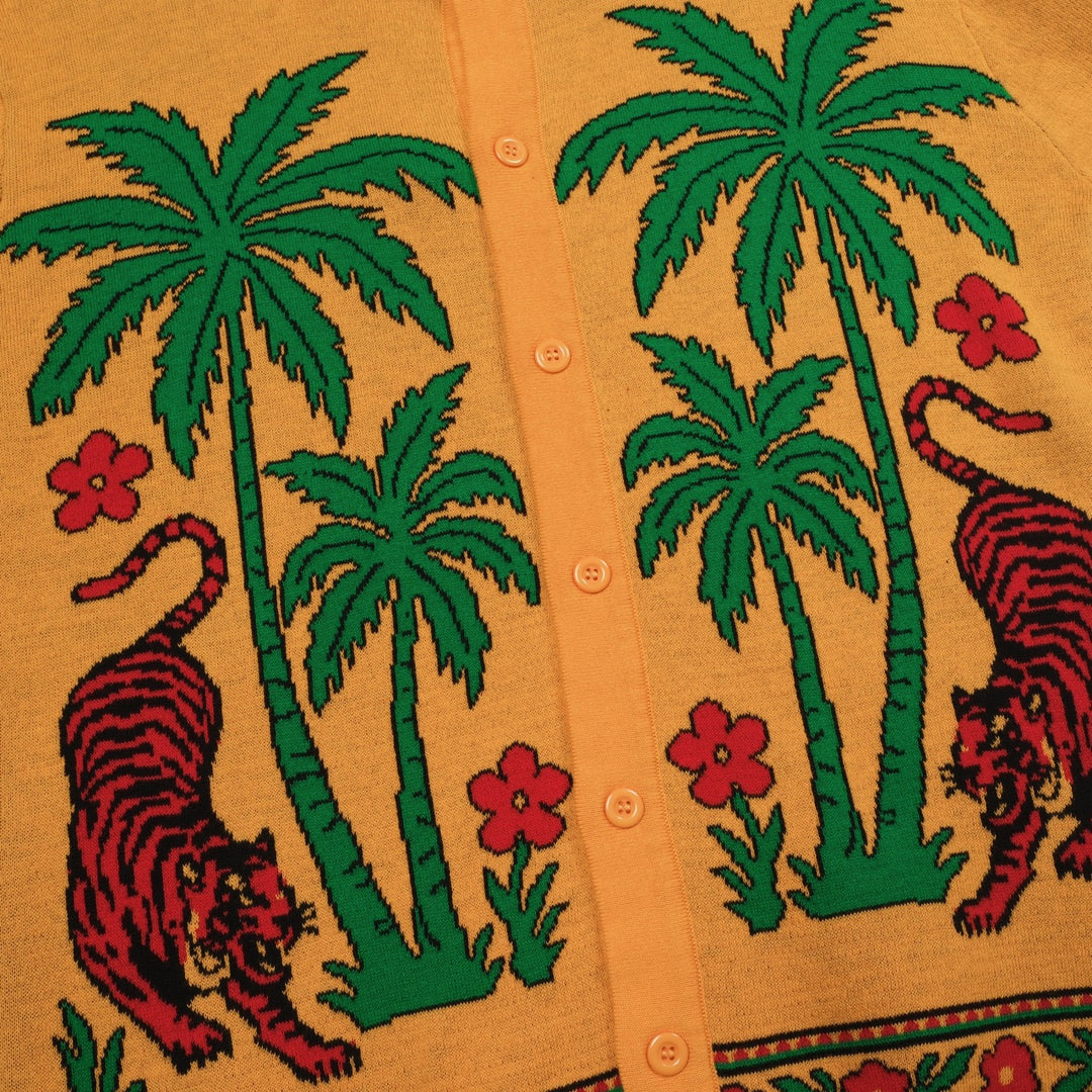 Men's yellow tiger Plant jacquard vintage knit cardigan