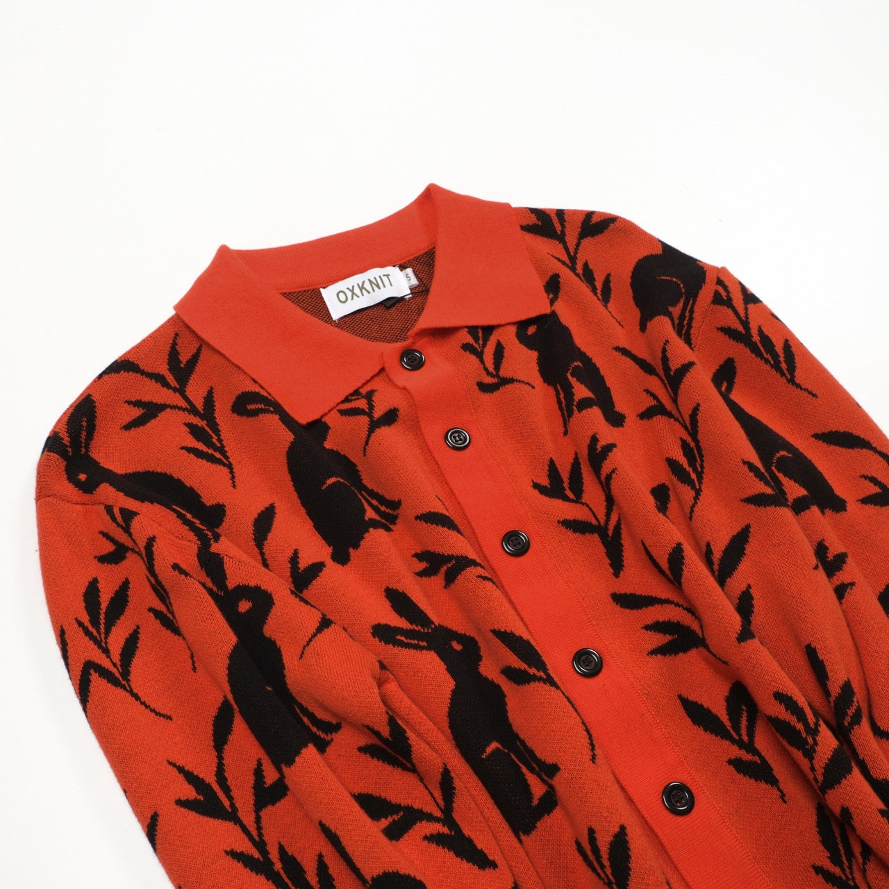 Men's orange rabbit plant jacquard cardigan – OXKnit