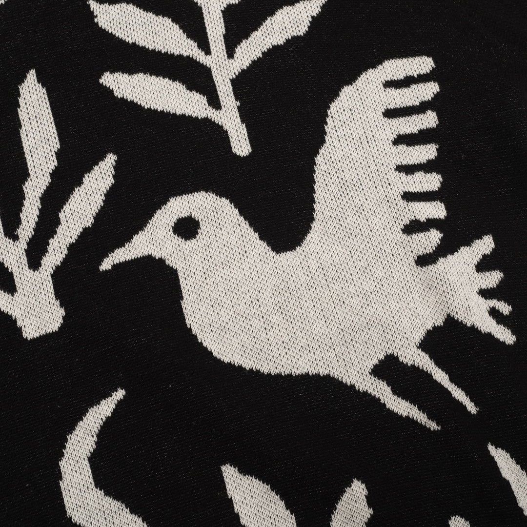 Herre sort dyre- og plante-jacquardstrik