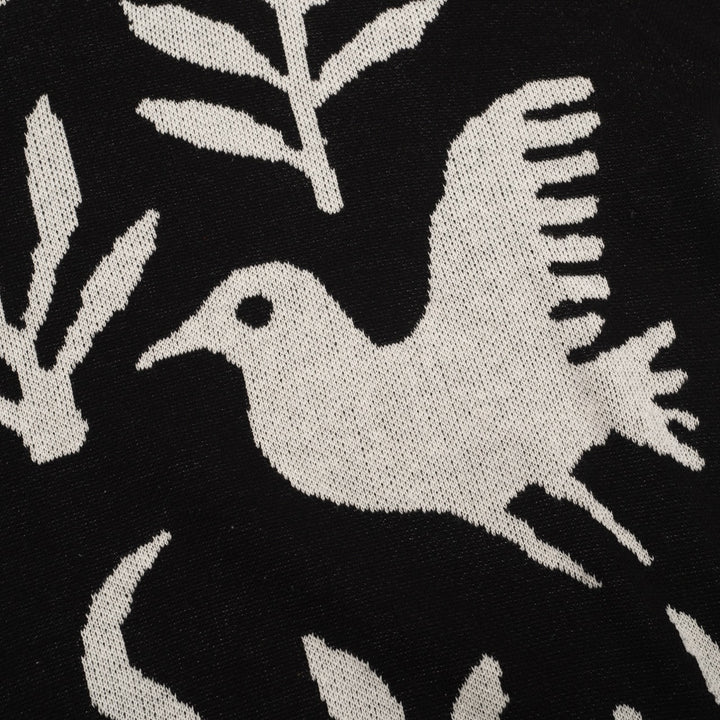 Herre sort dyre- og plante-jacquardstrik