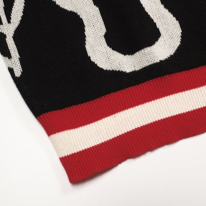 Herre sort dyre- og plante-jacquardstrik