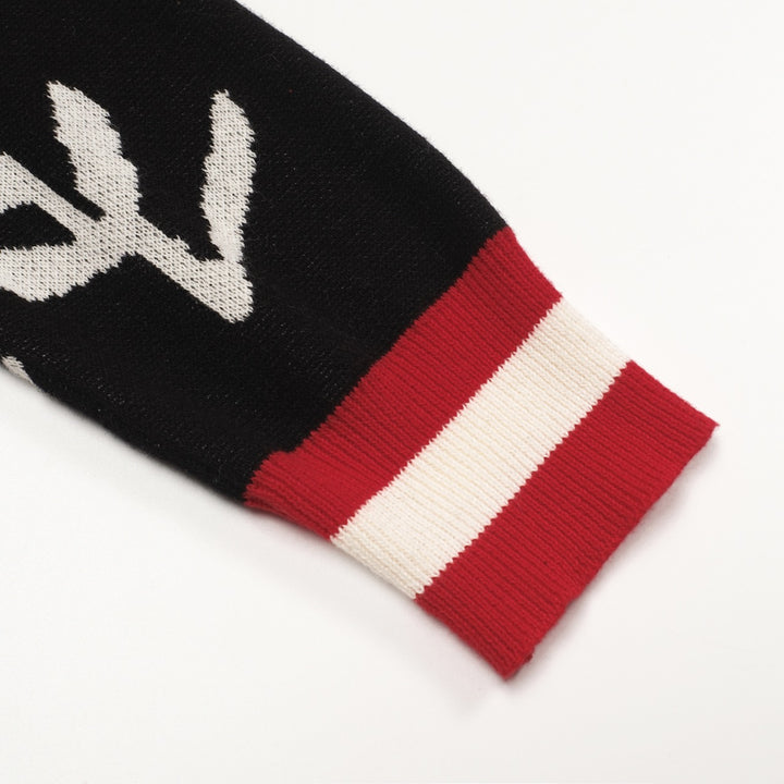 Herre sort dyre- og plante-jacquardstrik