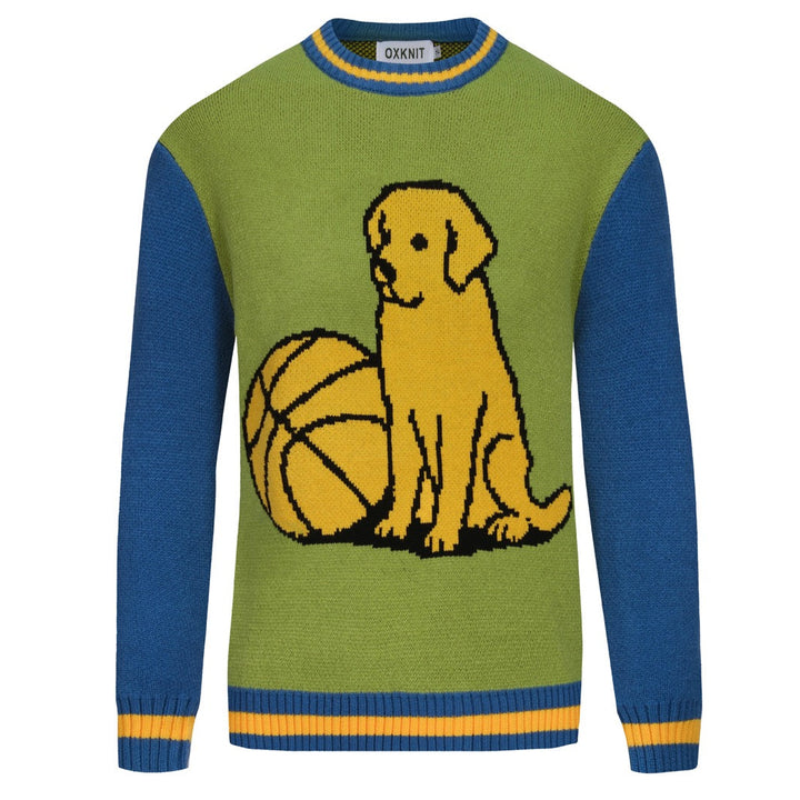 Men's blue puppy basketball jacquard vintage knitwear