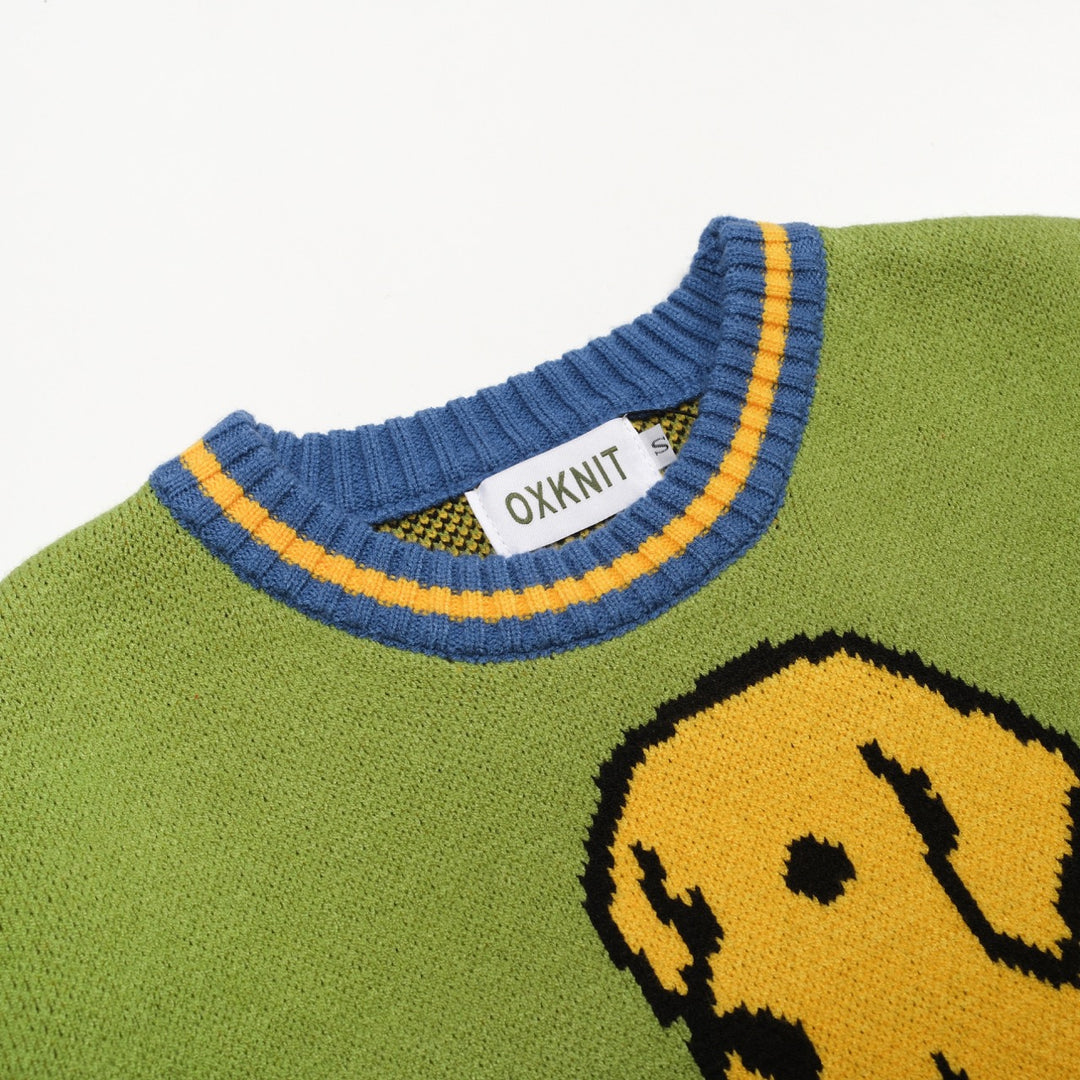 Men's blue puppy basketball jacquard vintage knitwear