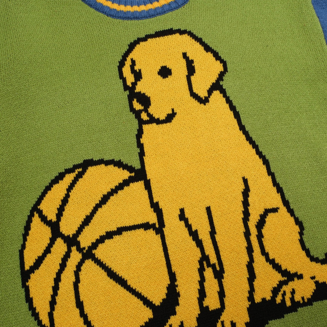 Men's blue puppy basketball jacquard vintage knitwear
