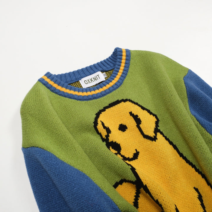 Men's blue puppy basketball jacquard vintage knitwear