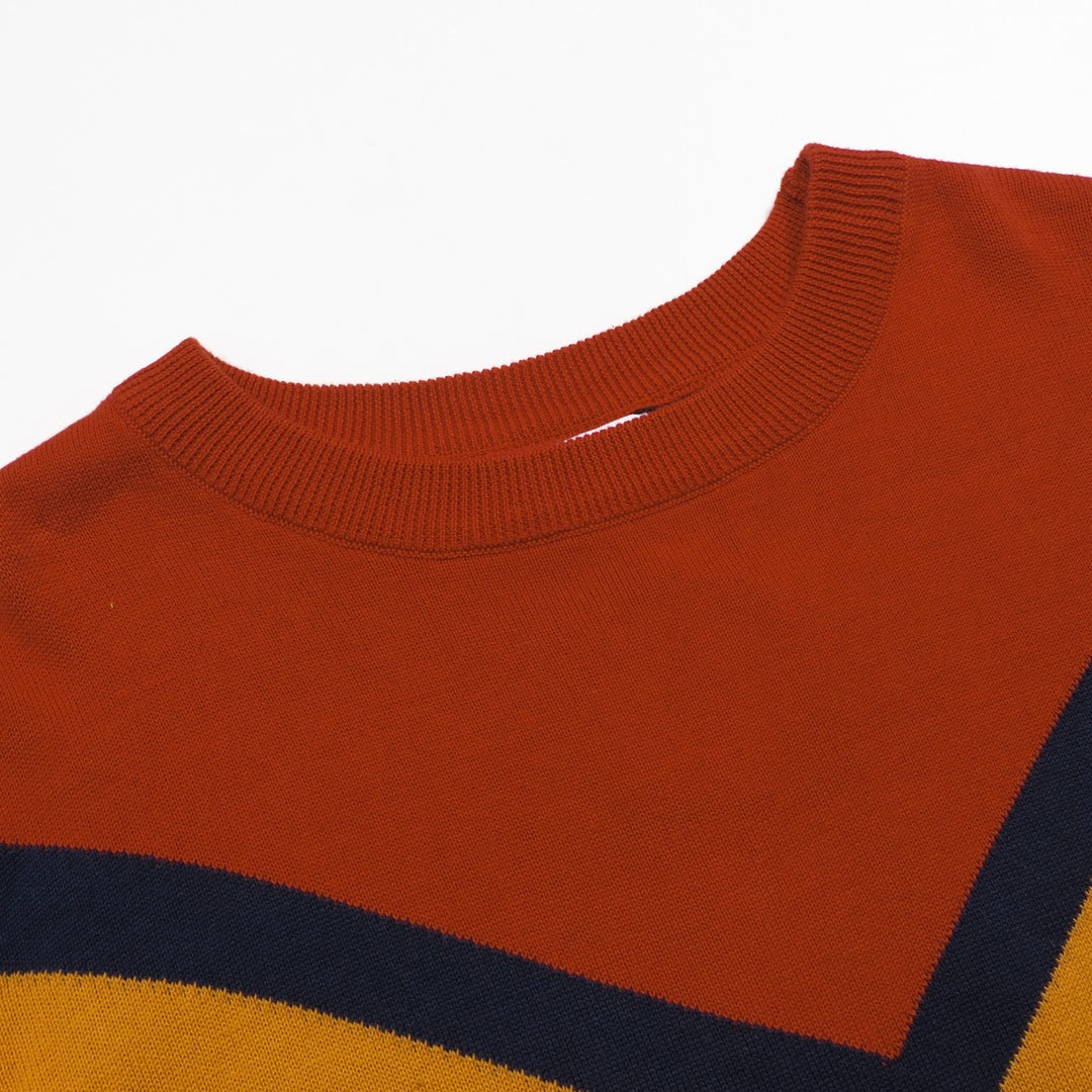 Terno feminino com saia de malha listrada azul escuro