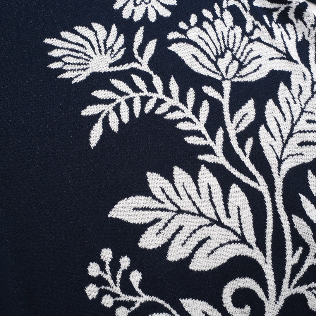 Mørkeblå blomster klassisk retro kunst jacquard strikkevarer for kvinner