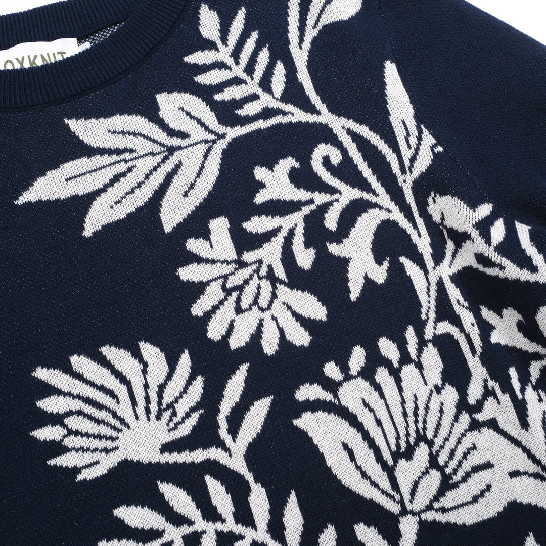 Mørkeblå blomster klassisk retro kunst jacquard strikkevarer for kvinner