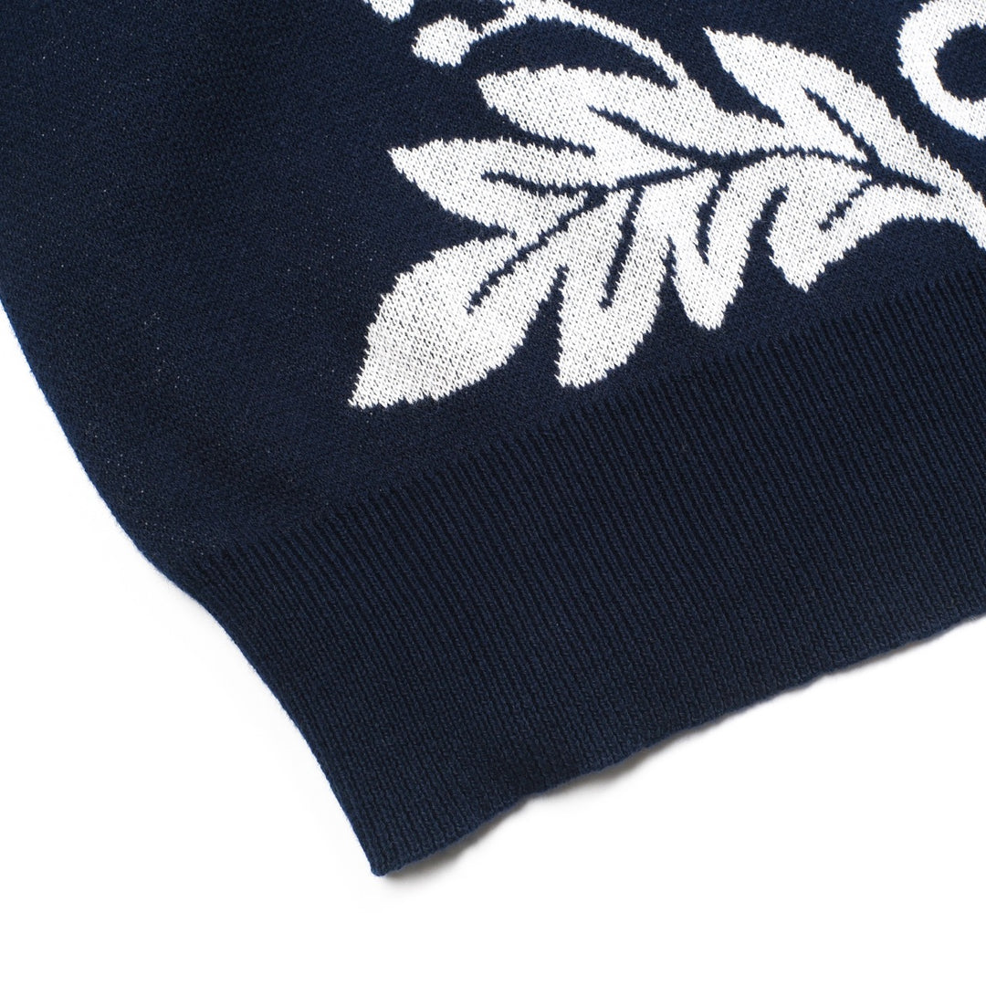 Mørkeblå blomster klassisk retro kunst jacquard strikkevarer for kvinner