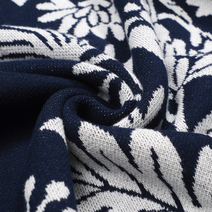 Mørkeblå blomster klassisk retro kunst jacquard strikkevarer for kvinner