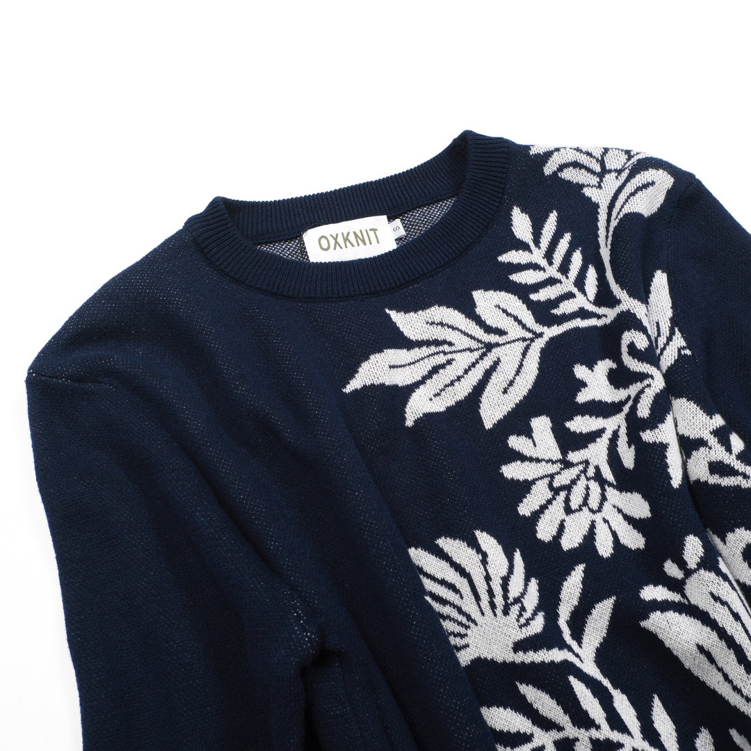 Mørkeblå blomster klassisk retro kunst jacquard strikkevarer for kvinner