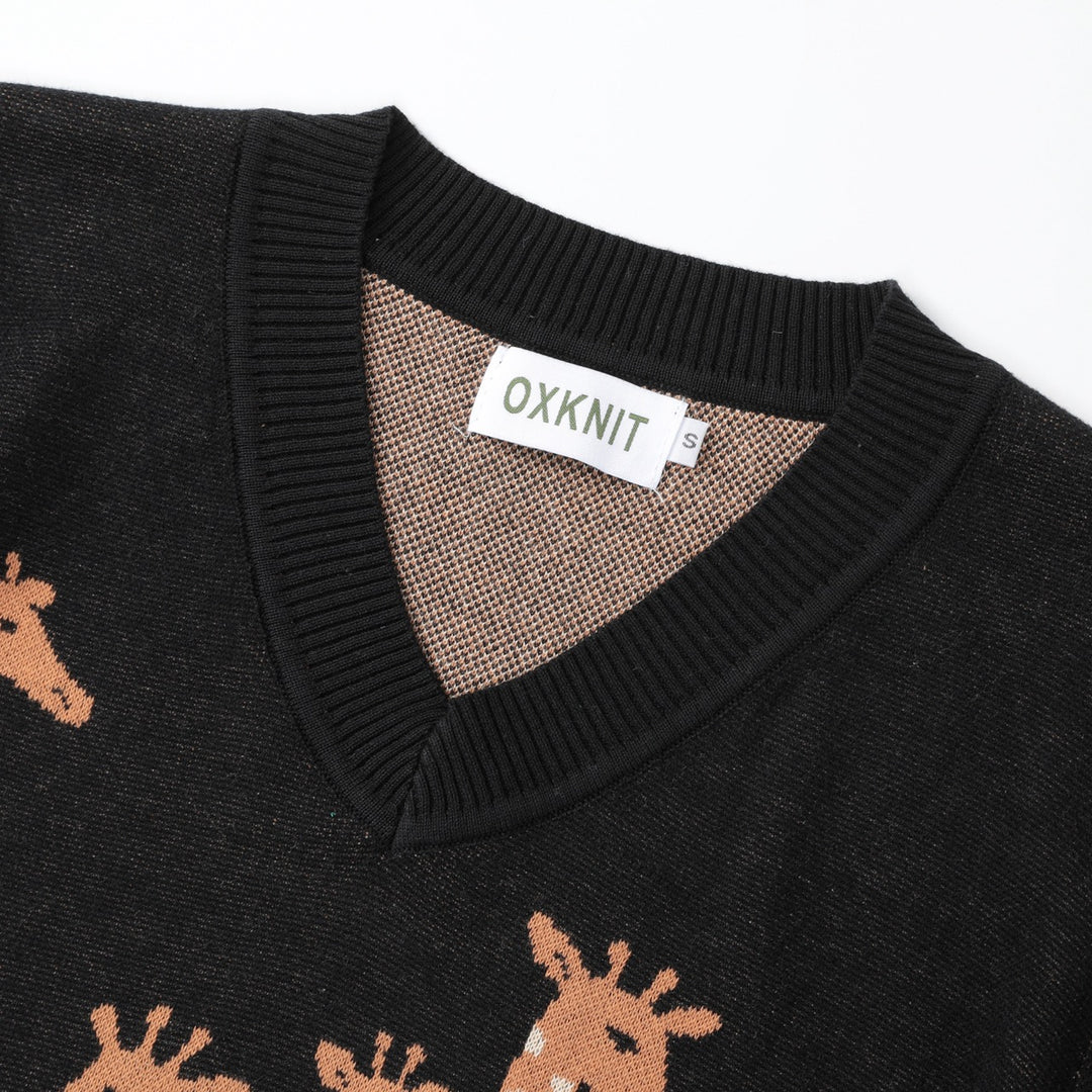 Women's black vintage giraffe jacquard knitwear