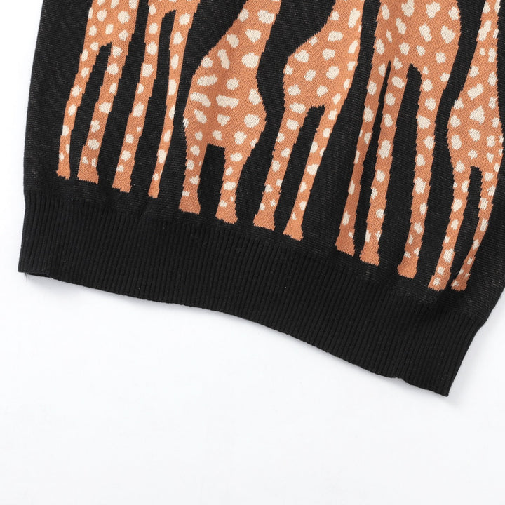 Women's black vintage giraffe jacquard knitwear