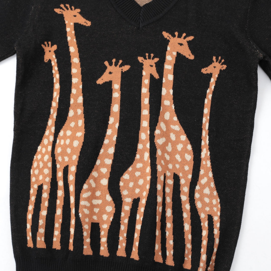 Women's black vintage giraffe jacquard knitwear