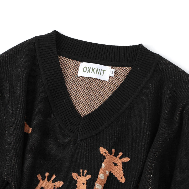 Women's black vintage giraffe jacquard knitwear