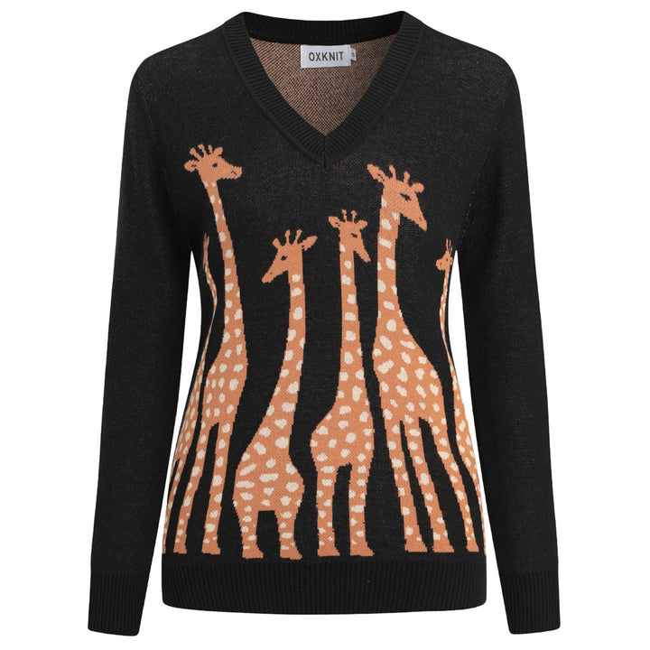 Women's black vintage giraffe jacquard knitwear