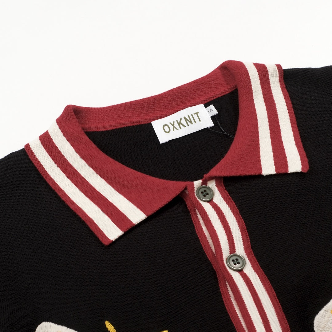 Zwart jacquard gebreid vest voor heren met artistiek retro-design en bijenmotief