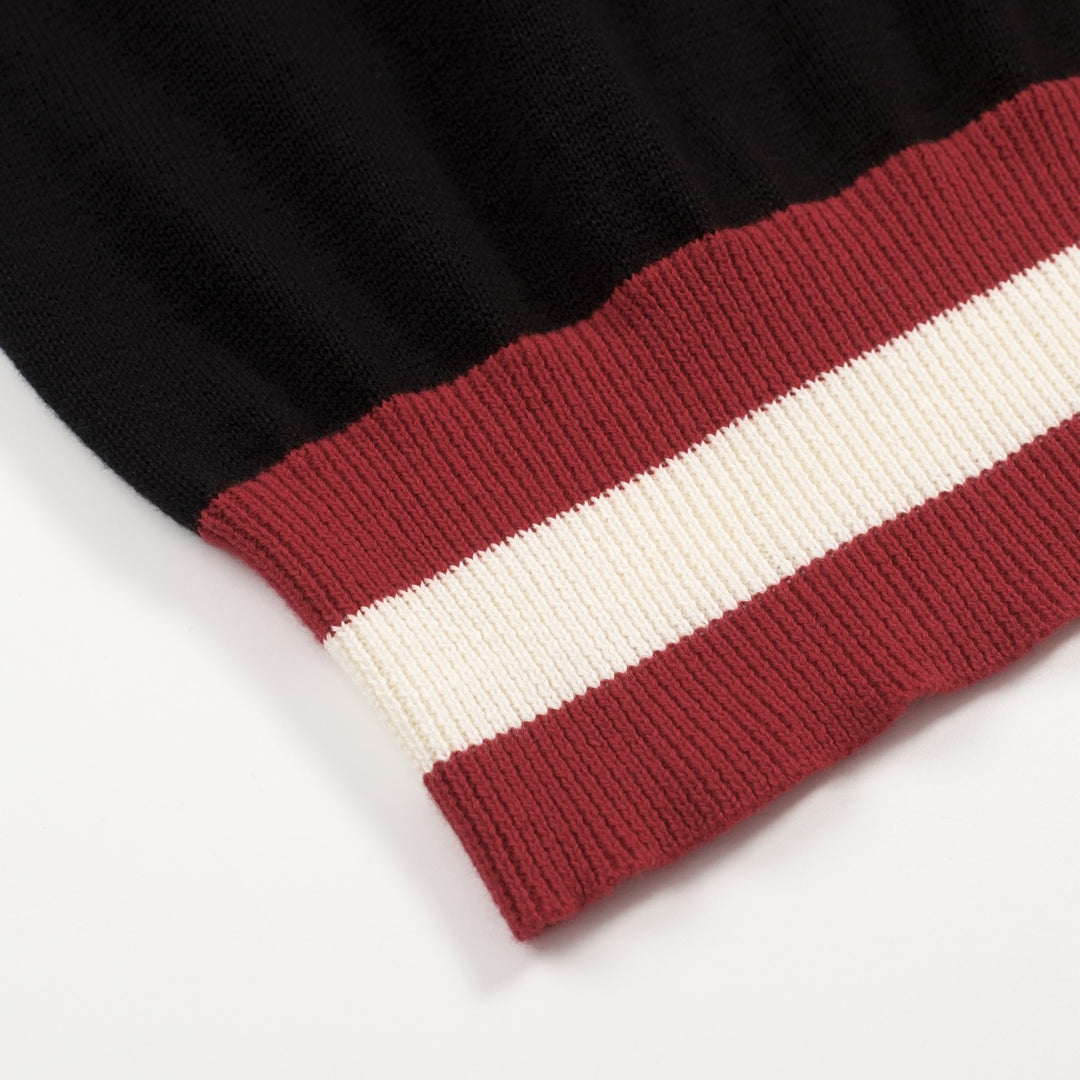 Zwart jacquard gebreid vest voor heren met artistiek retro-design en bijenmotief