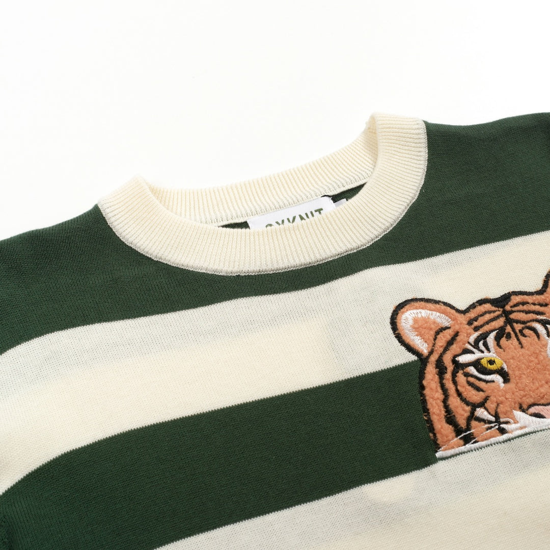 Men's green striped classic embroidery vintage knitwear