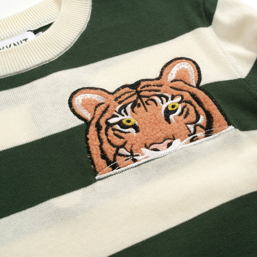 Men's green striped classic embroidery vintage knitwear