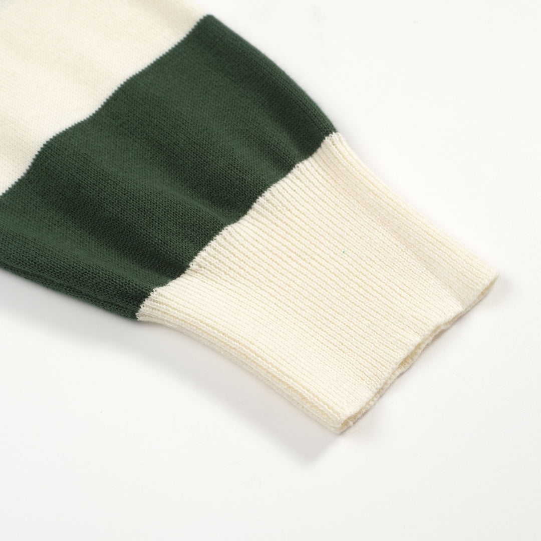 Men's green striped classic embroidery vintage knitwear