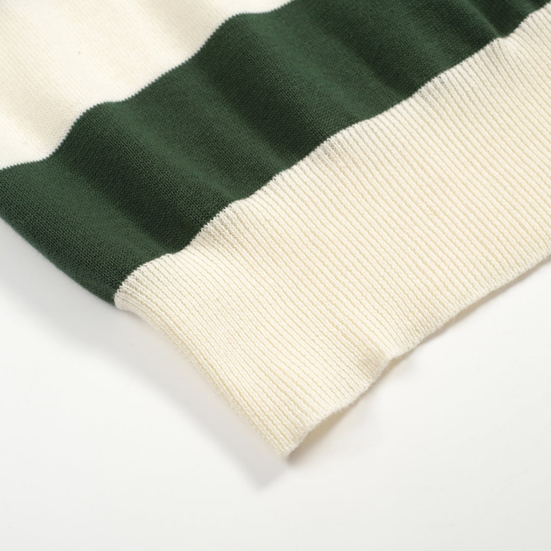 Men's green striped classic embroidery vintage knitwear