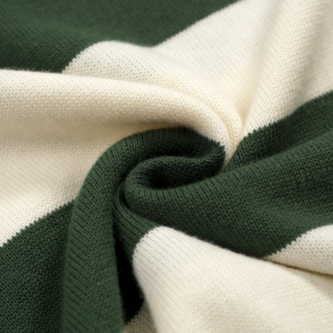 Men's green striped classic embroidery vintage knitwear