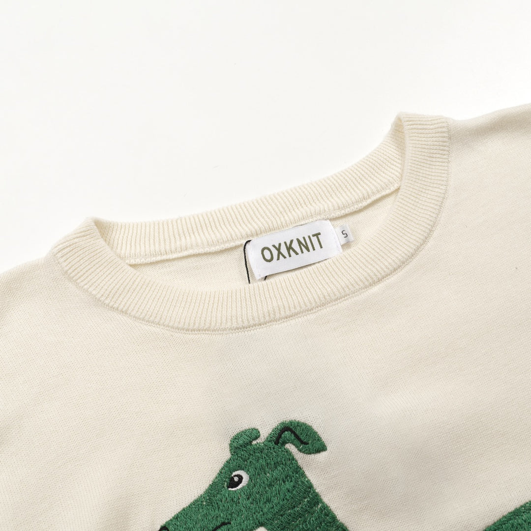 Men's apricot white dog classic vintage embroidery knitwear