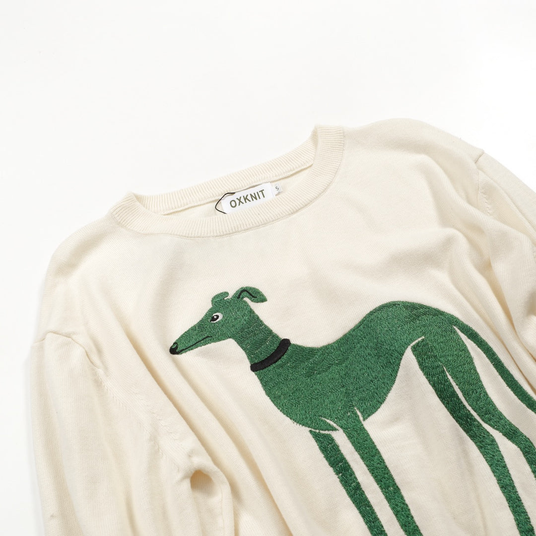 Men's apricot white dog classic vintage embroidery knitwear